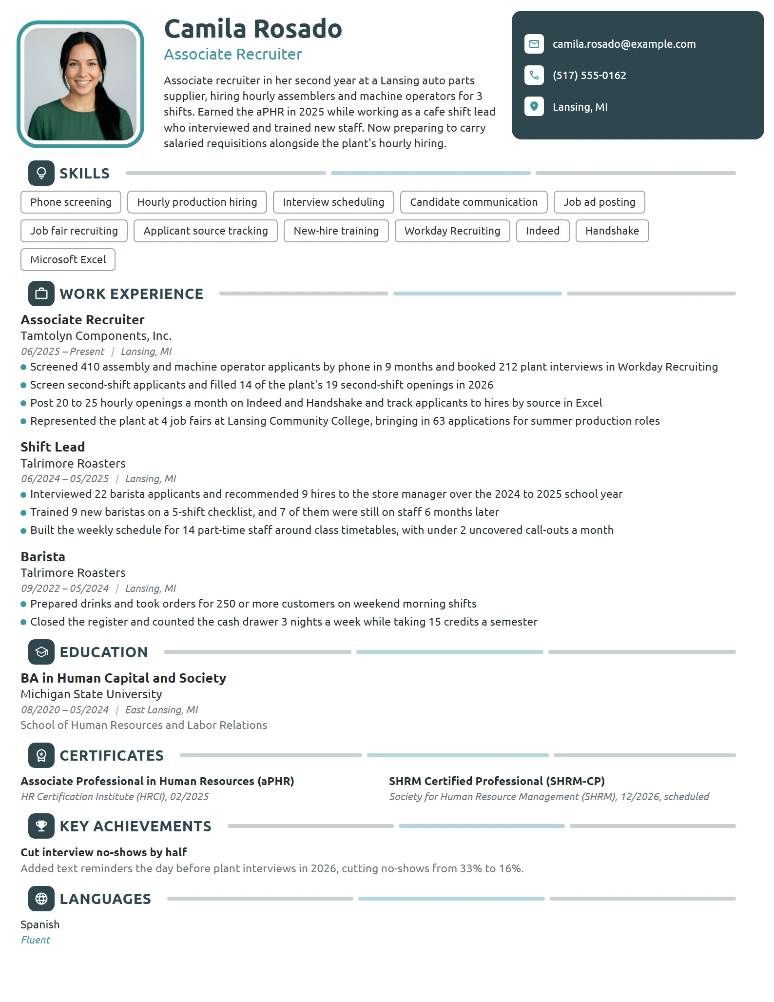 Entry-Level Recruiter resume example