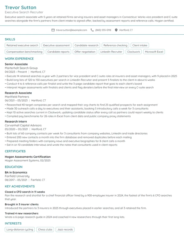 Executive Search Recruiter resume example