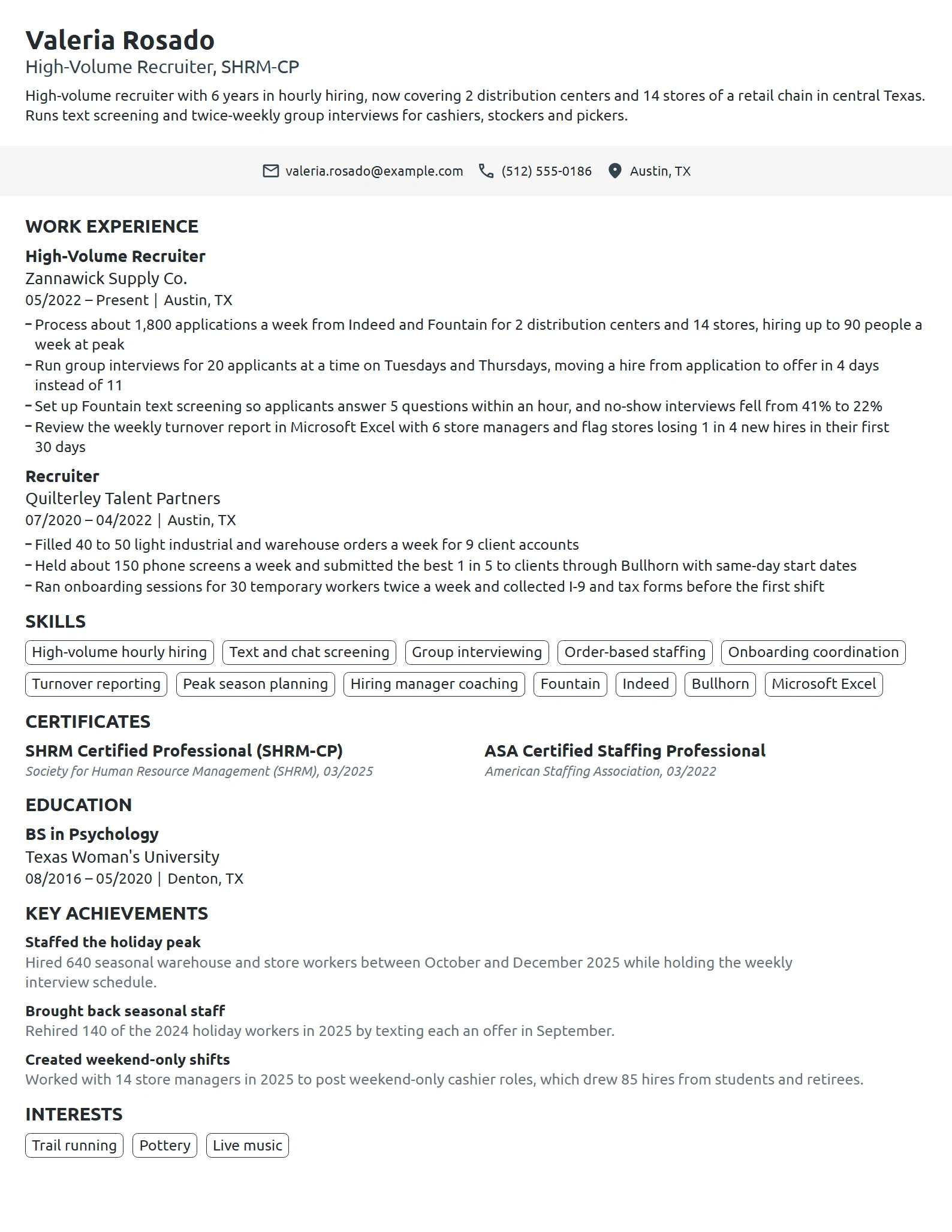 High-Volume Recruiter resume example
