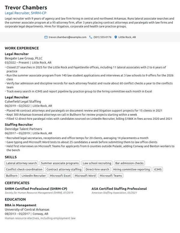 Legal Recruiter resume example