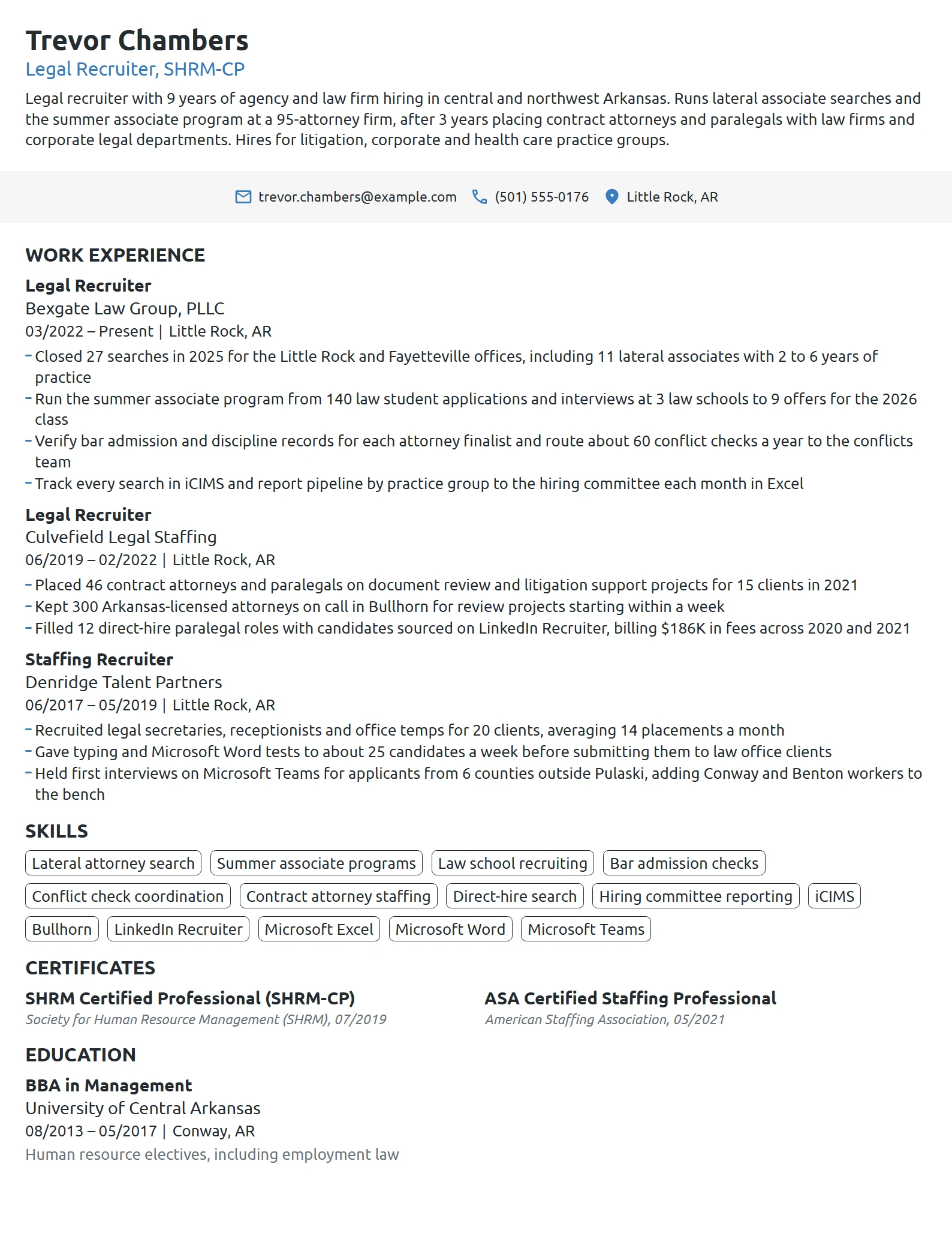 Legal Recruiter resume example