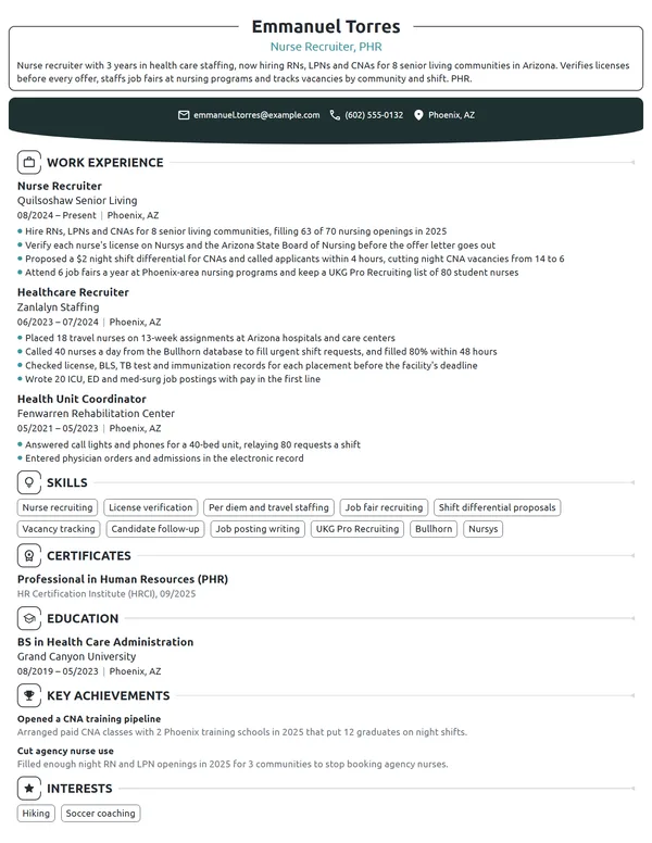 Nurse Recruiter resume example