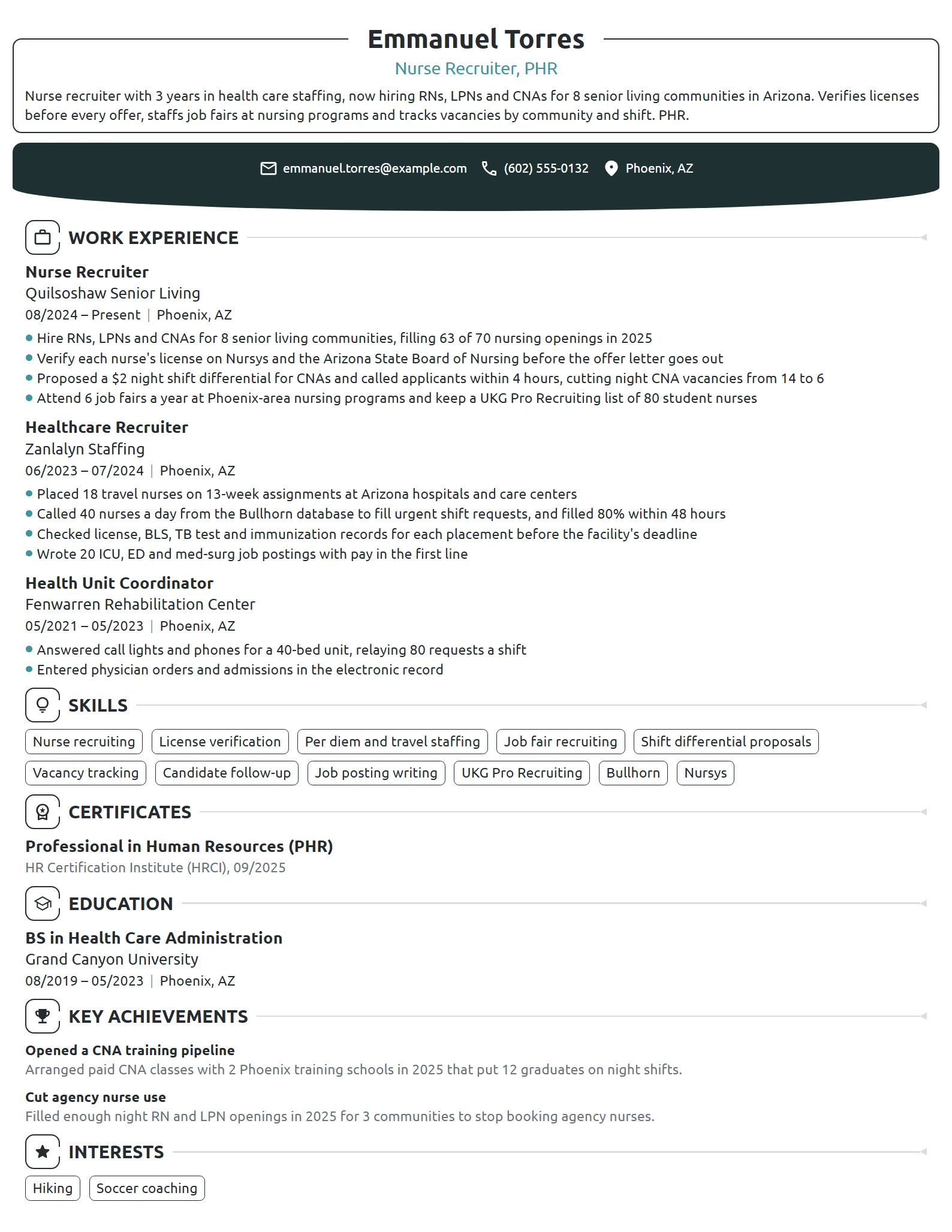 Nurse Recruiter resume example