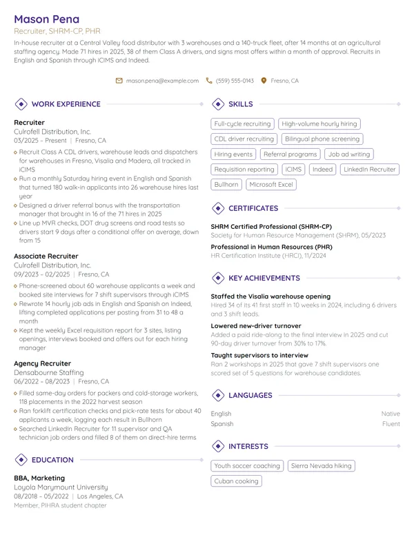 Recruiter resume example