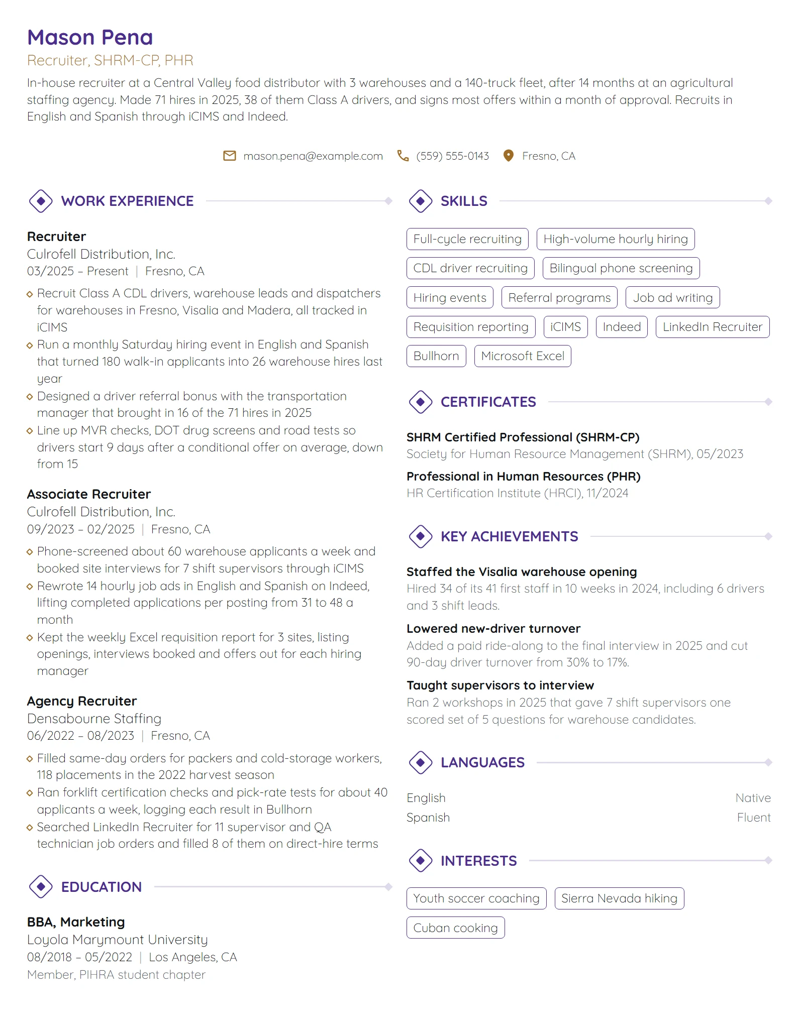 Recruiter resume example