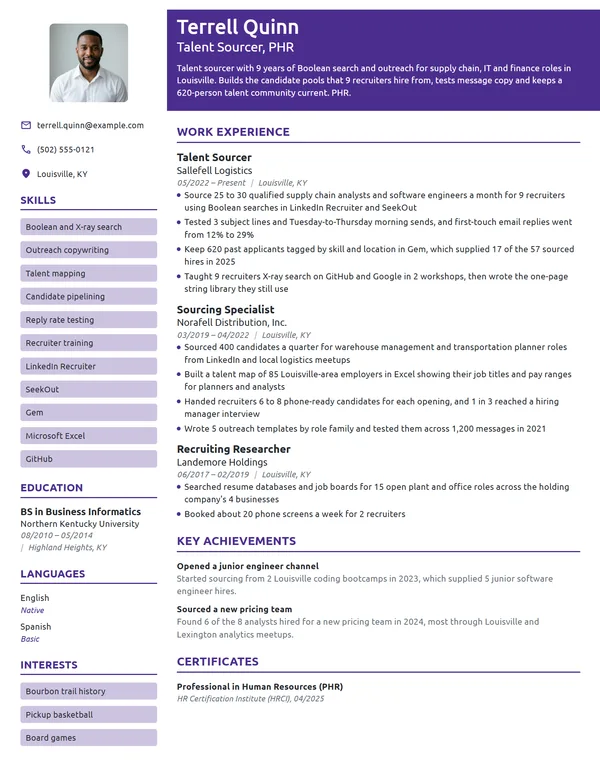 Talent Sourcer resume example