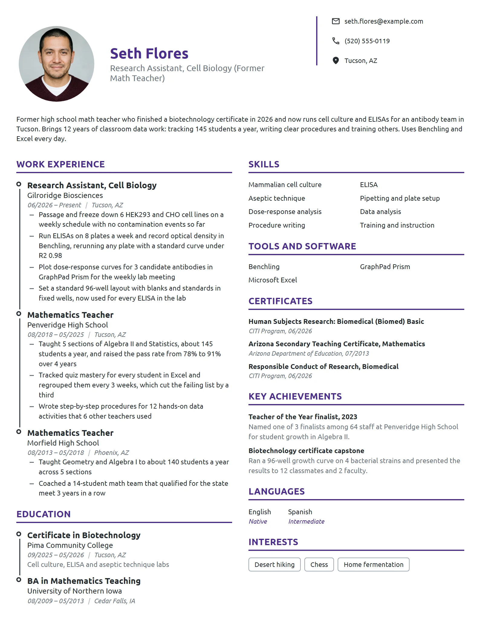 Career Change Research Assistant resume example