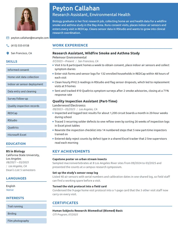 Entry-Level Research Assistant resume example