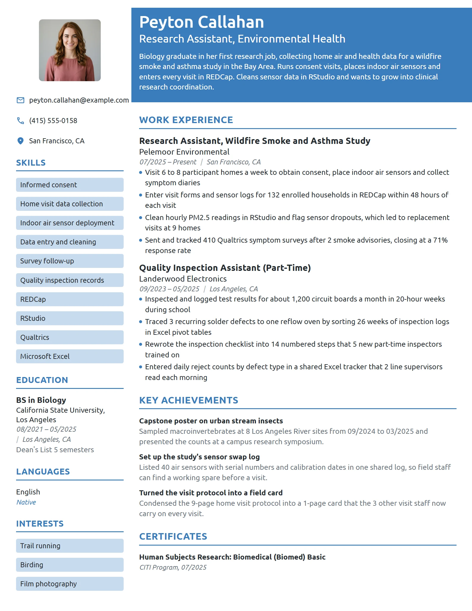 Entry-Level Research Assistant resume example