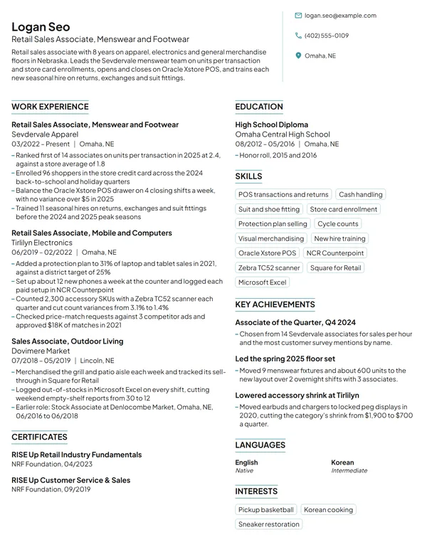 Sales & Retail Resume Examples (20 Jobs) | Novoresume