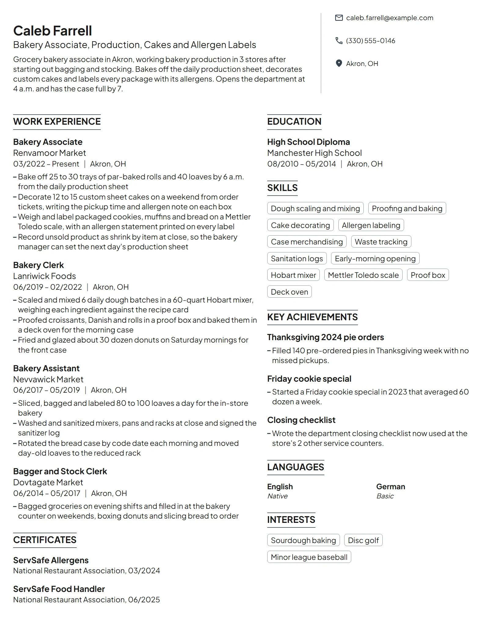 Bakery Associate resume example