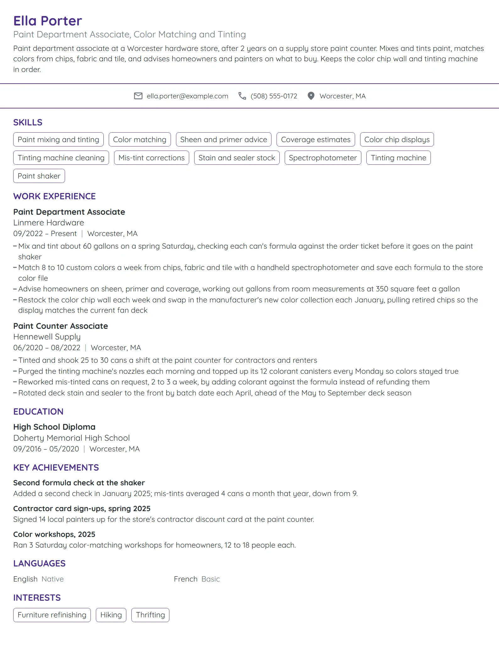 Paint Department Associate resume example