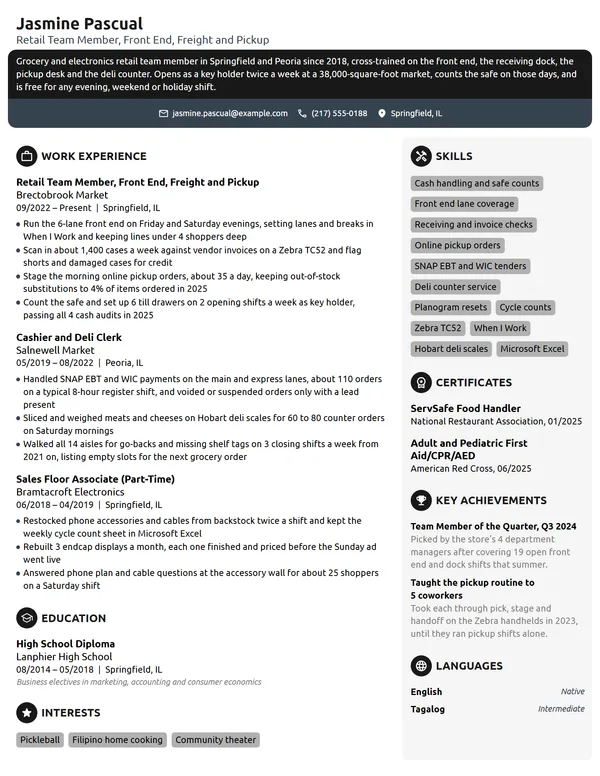 Retail Worker resume example