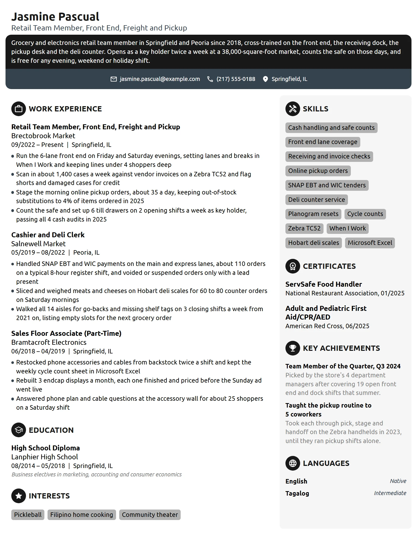 Retail Worker resume example