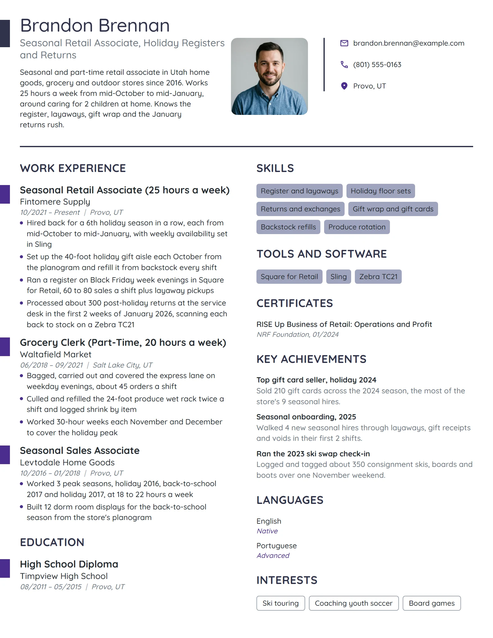 Seasonal Retail Associate resume example
