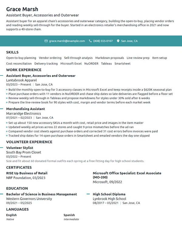 Assistant Buyer resume example