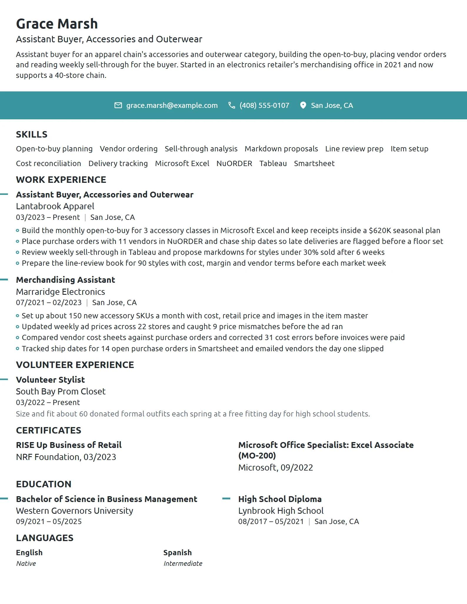 Assistant Buyer resume example