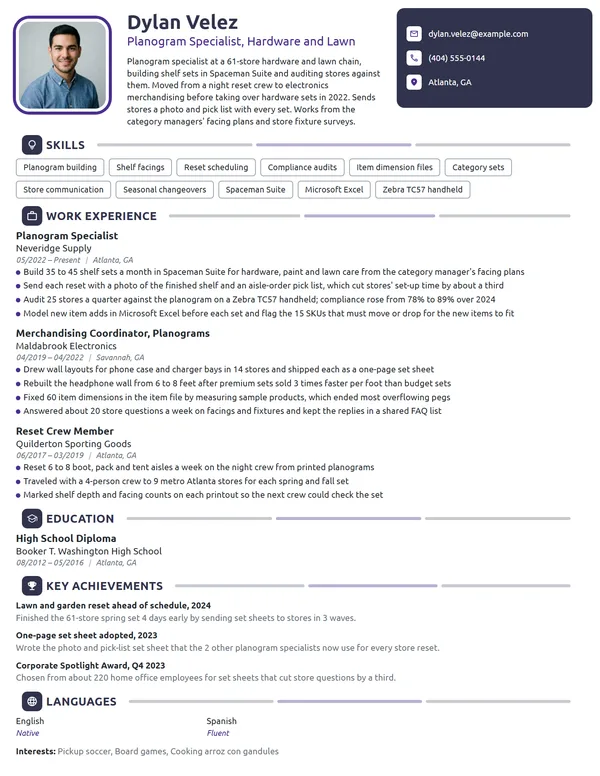 Planogram Specialist resume example