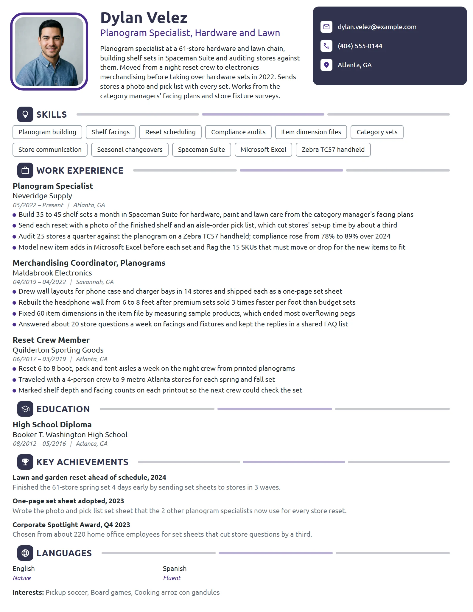 Planogram Specialist resume example