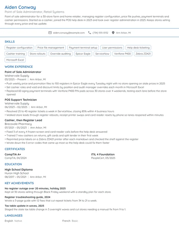 Point of Sale Administrator resume example
