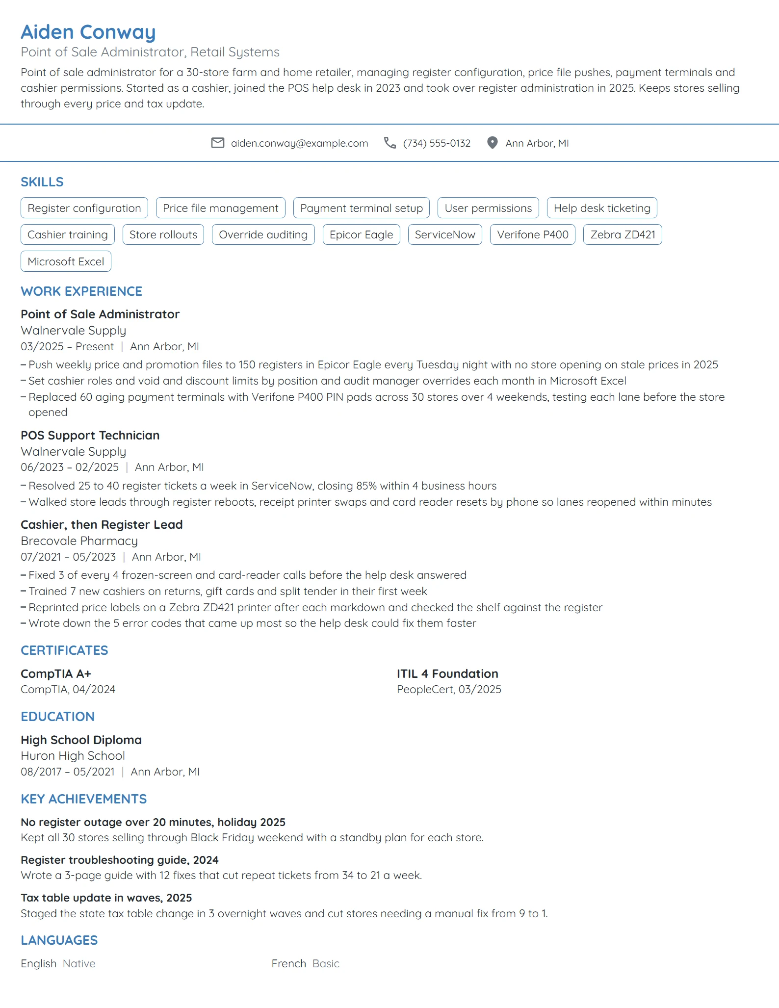 Point of Sale Administrator resume example