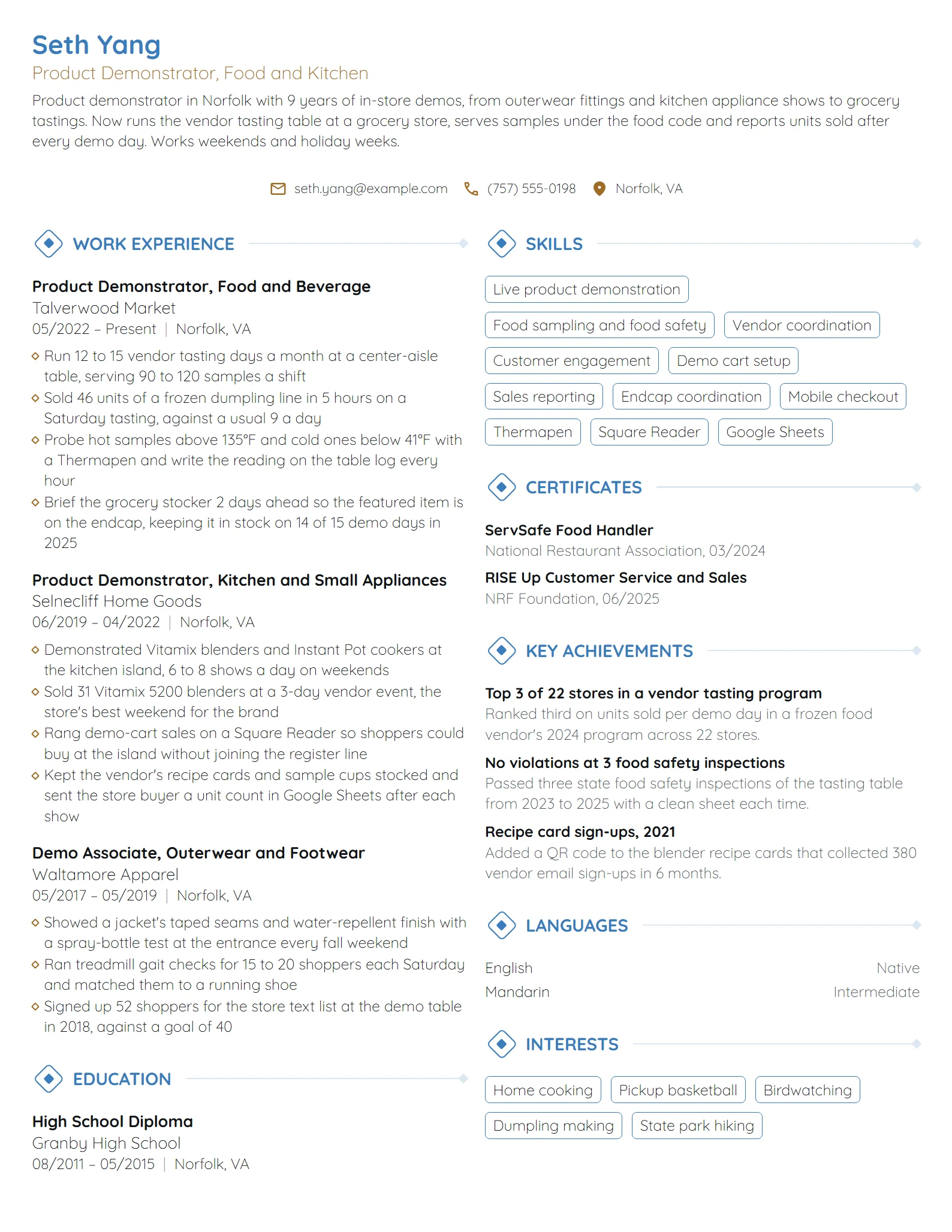 Product Demonstrator resume example