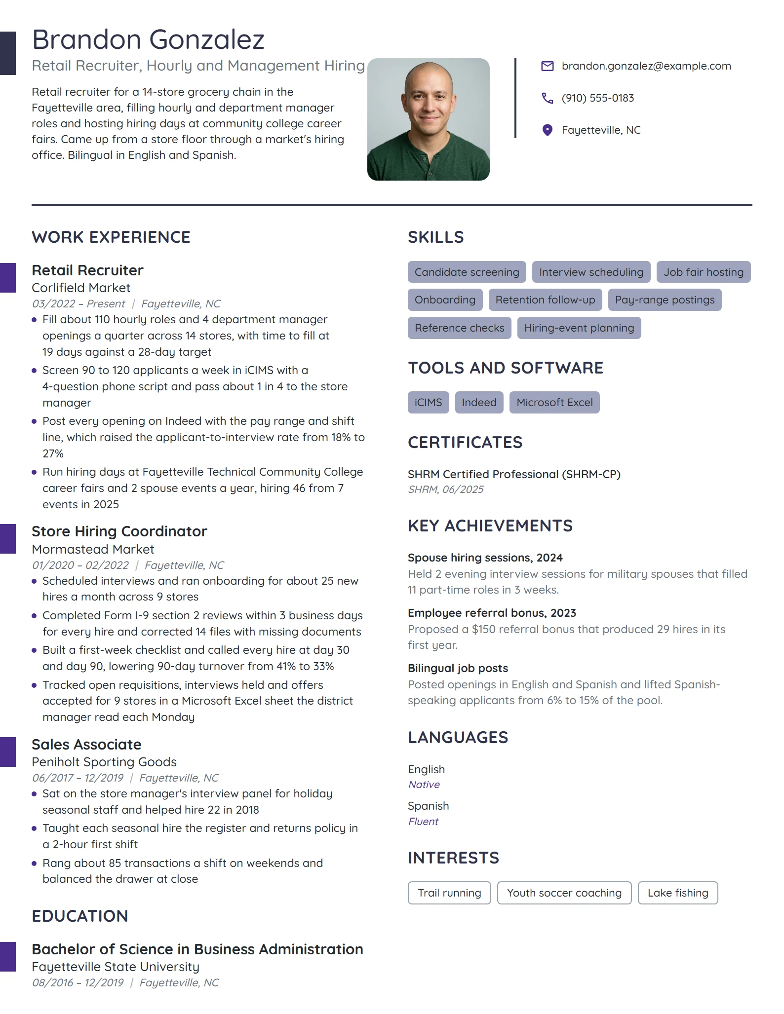 Retail Recruiter resume example