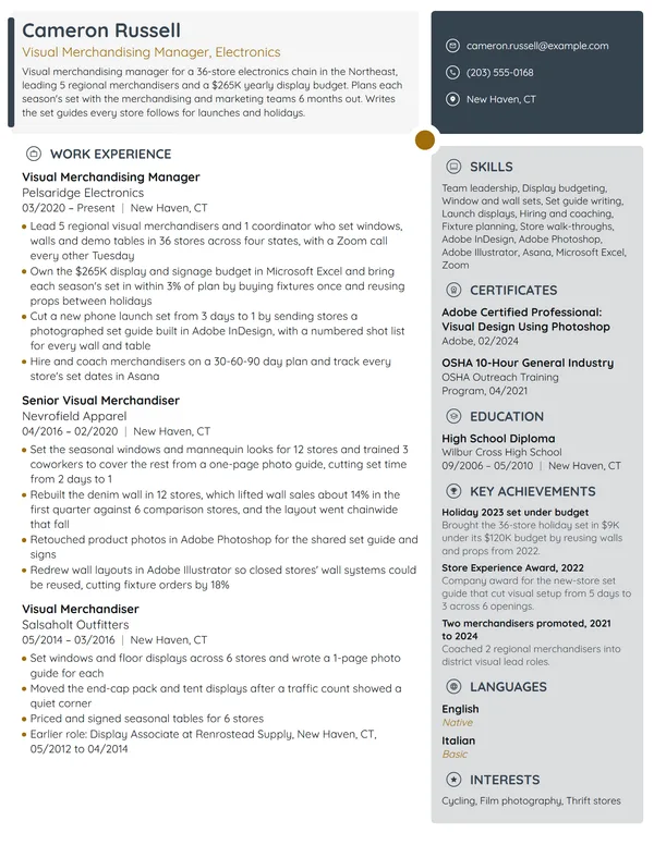 Visual Merchandising Manager resume example