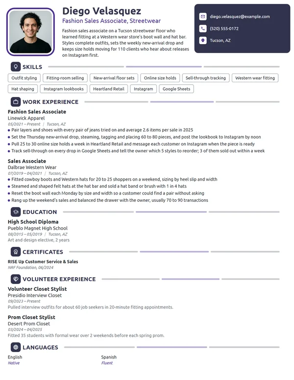 Fashion Sales Associate resume example