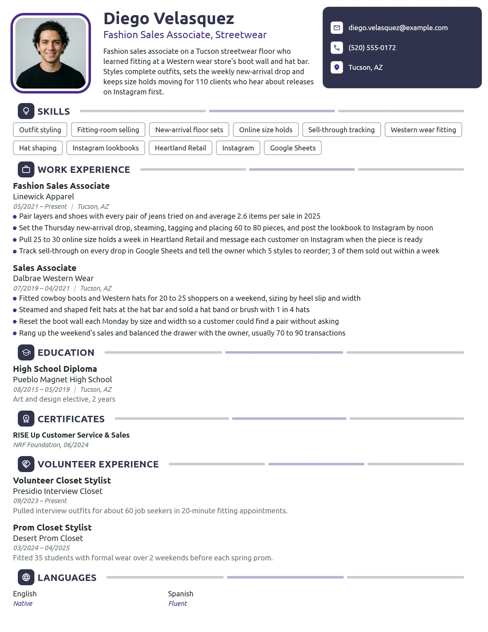 Fashion Sales Associate resume example