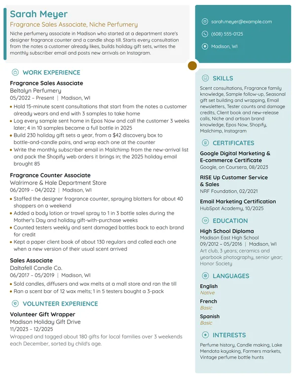 Fragrance Sales Associate resume example