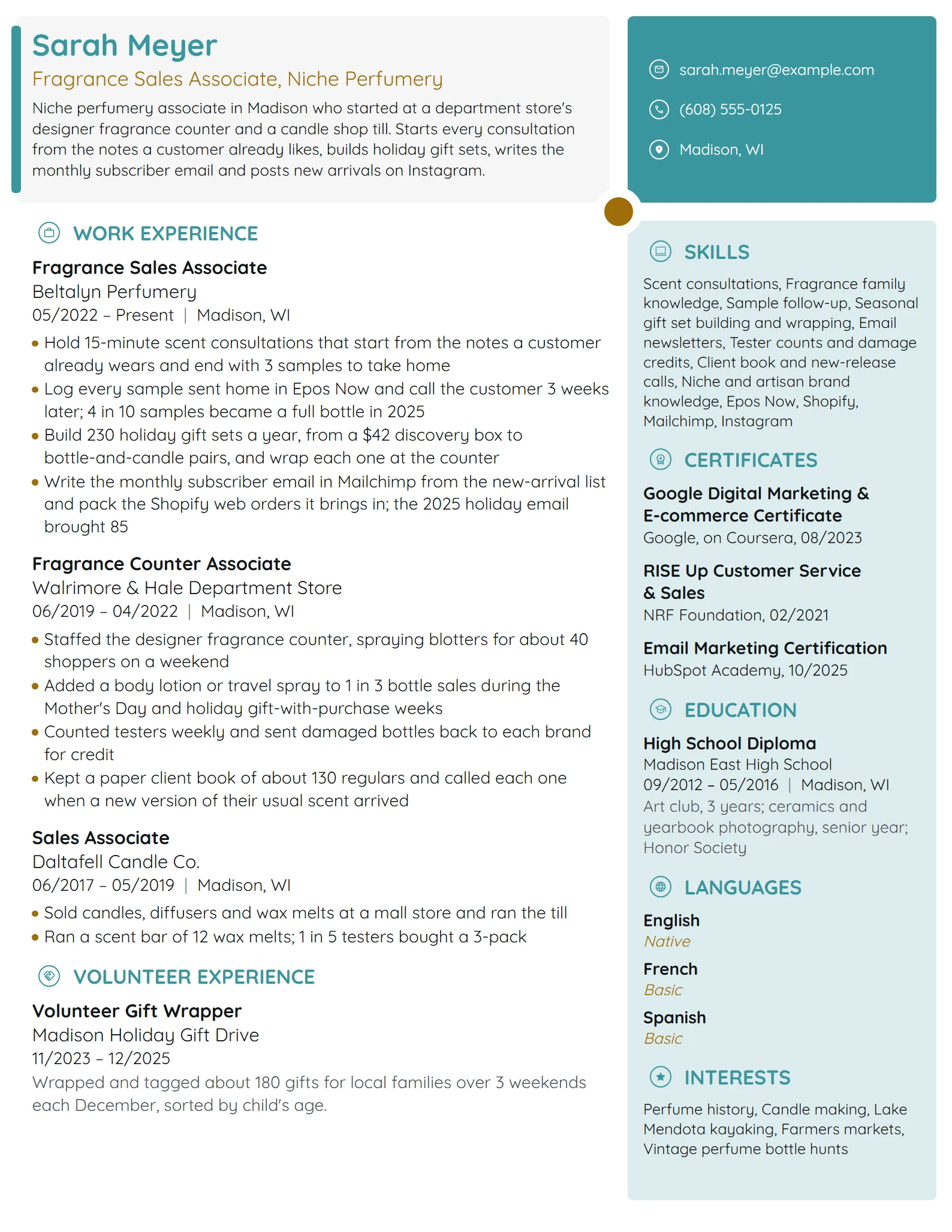 Fragrance Sales Associate resume example