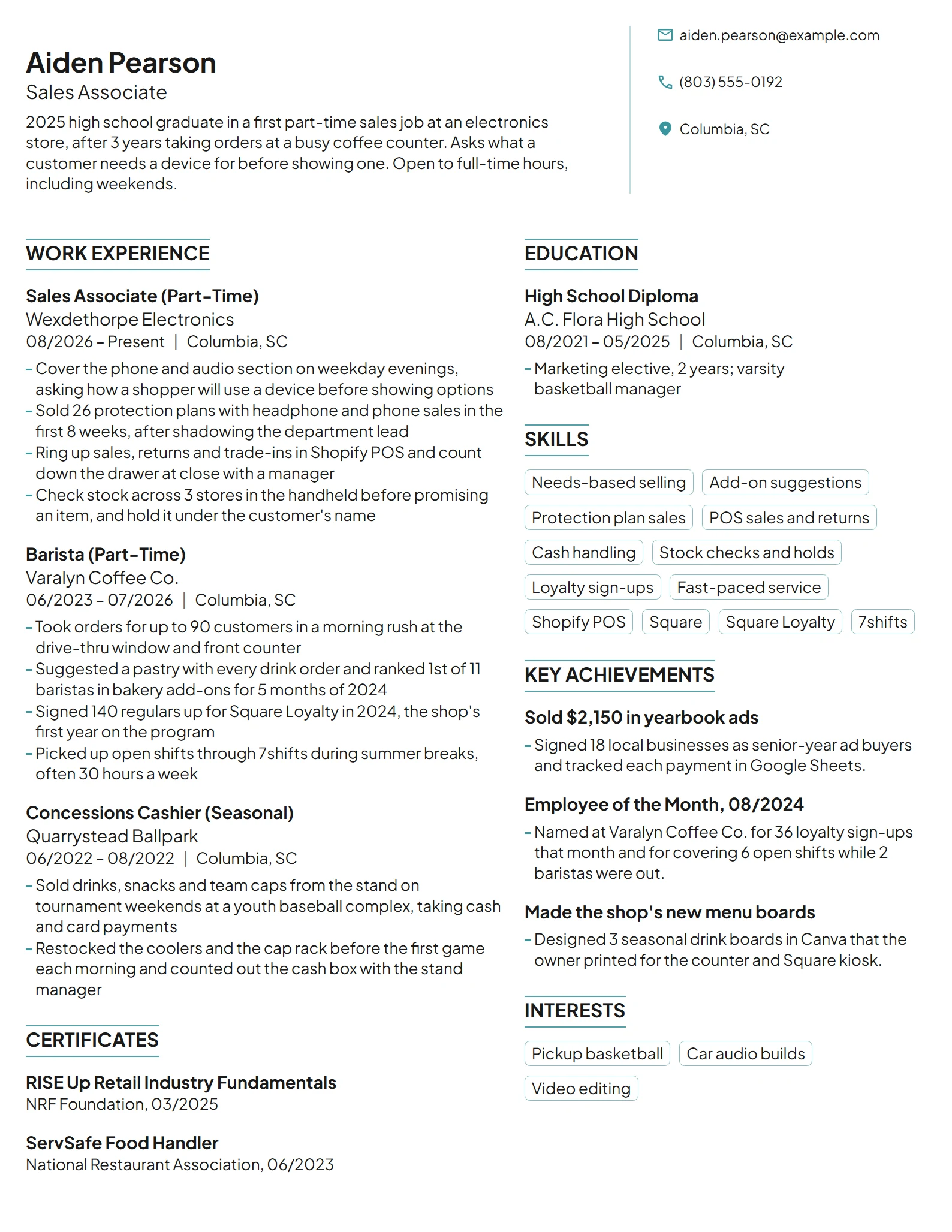 Sales Associate with No Experience resume example