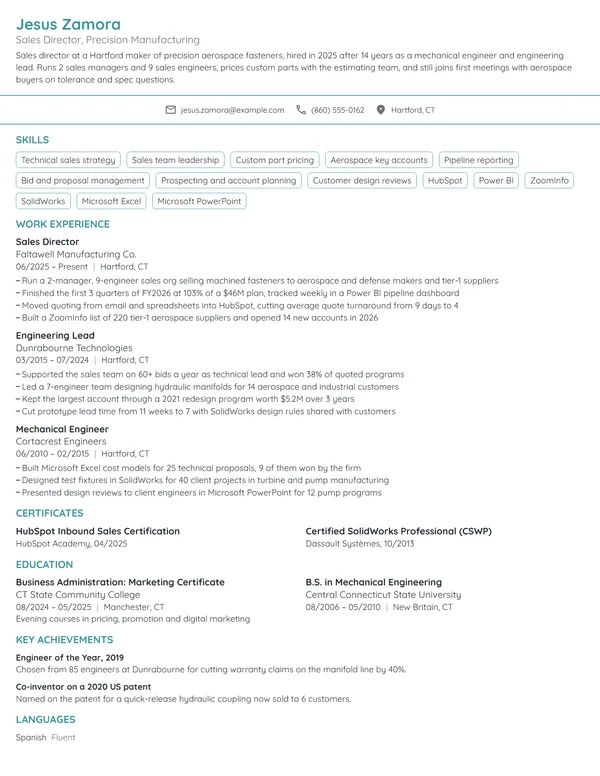 Career Change Sales Director resume example