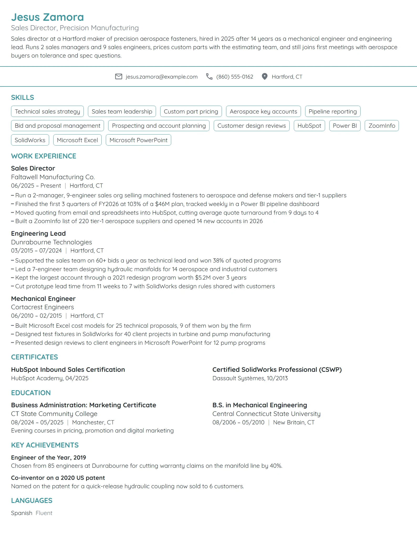 Career Change Sales Director resume example