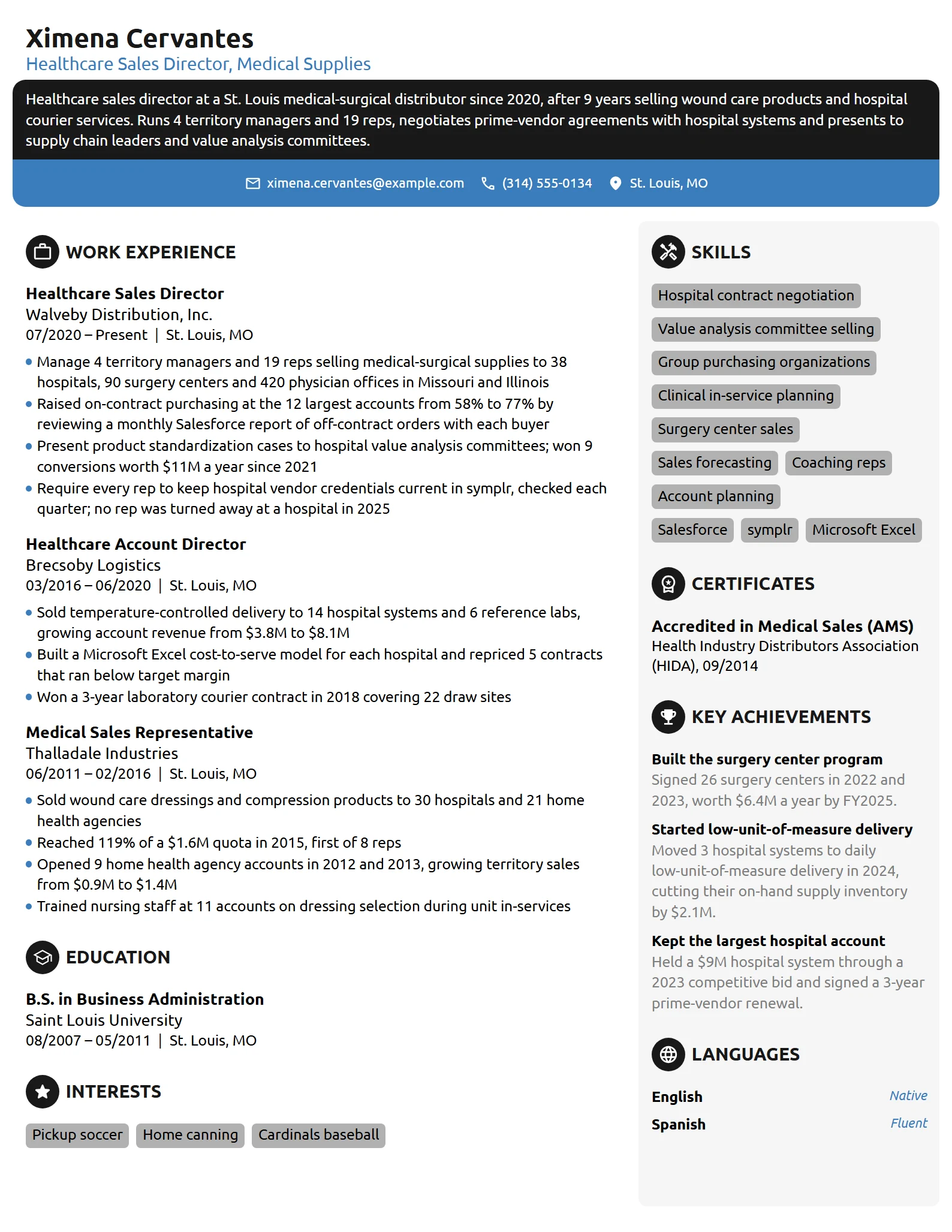 Healthcare Sales Director resume example