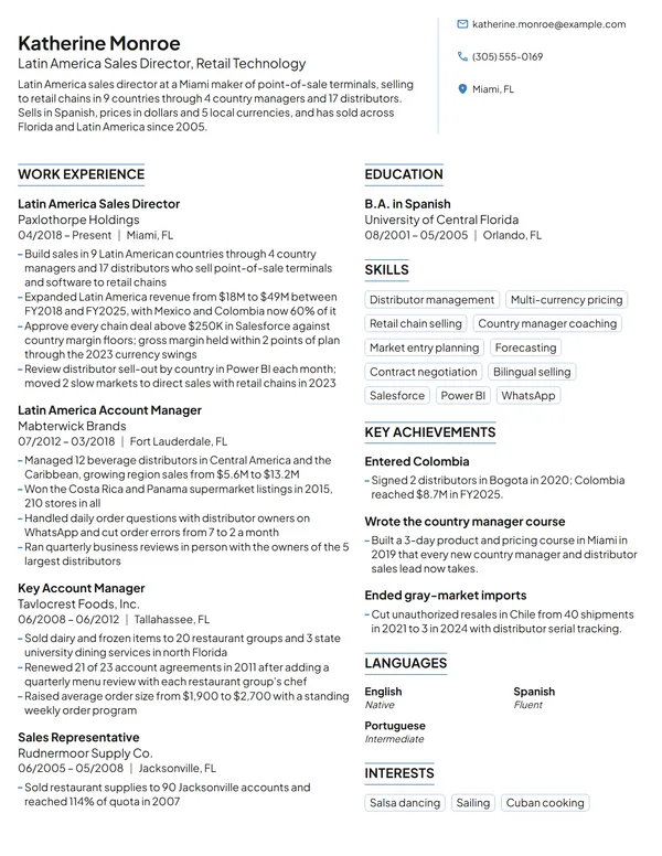 Latin America Sales Director resume example