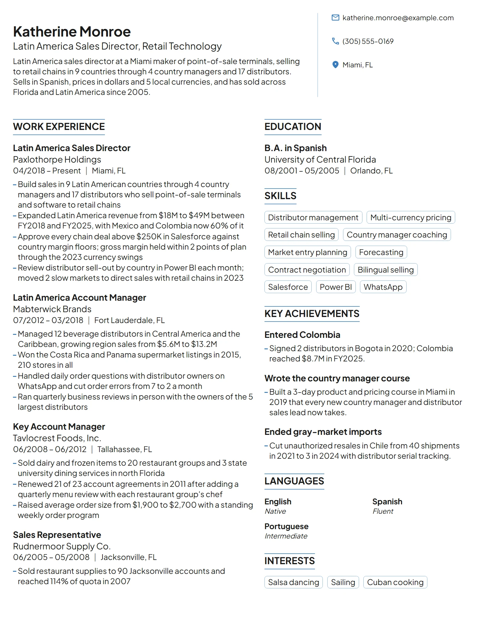 Latin America Sales Director resume example
