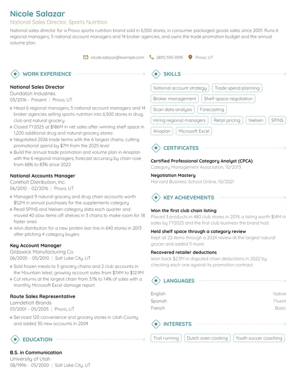 National Sales Director resume example
