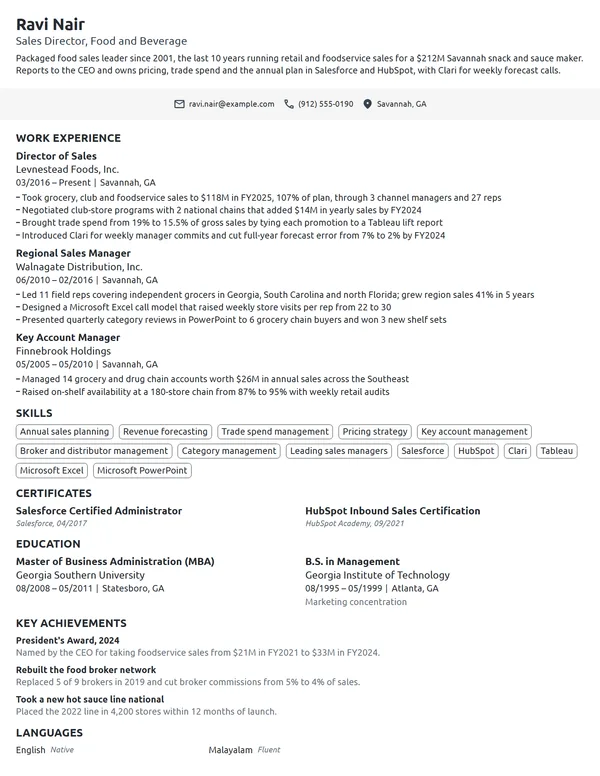 Sales Director resume example