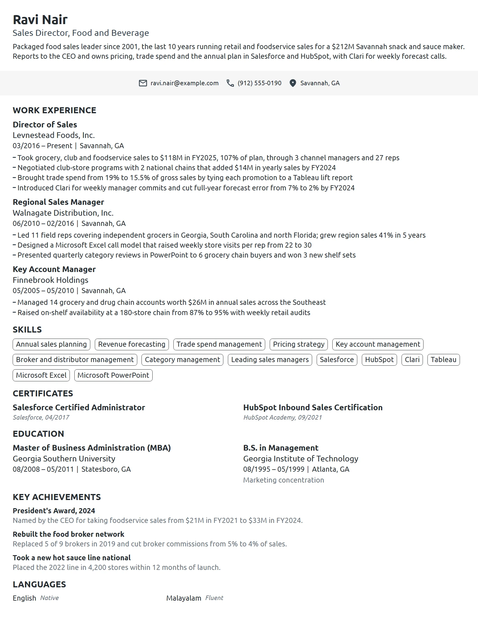 Sales Director resume example