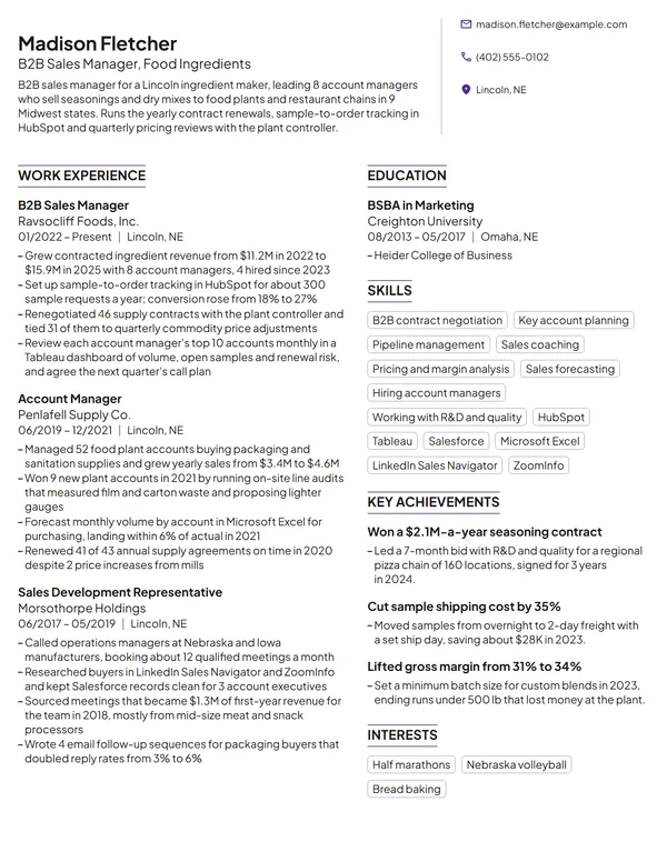 B2B Sales Manager resume example