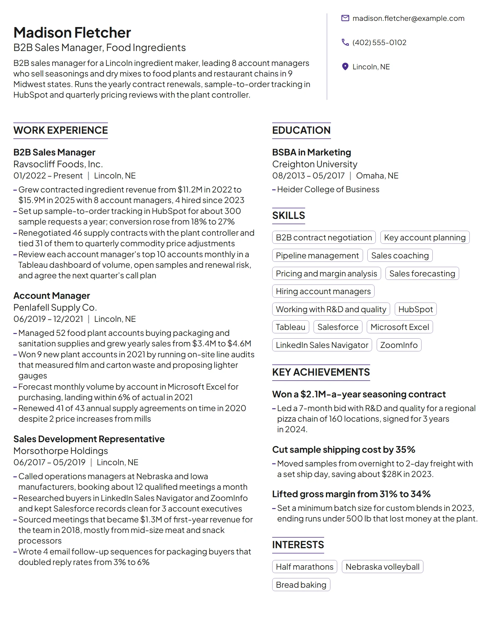 B2B Sales Manager resume example
