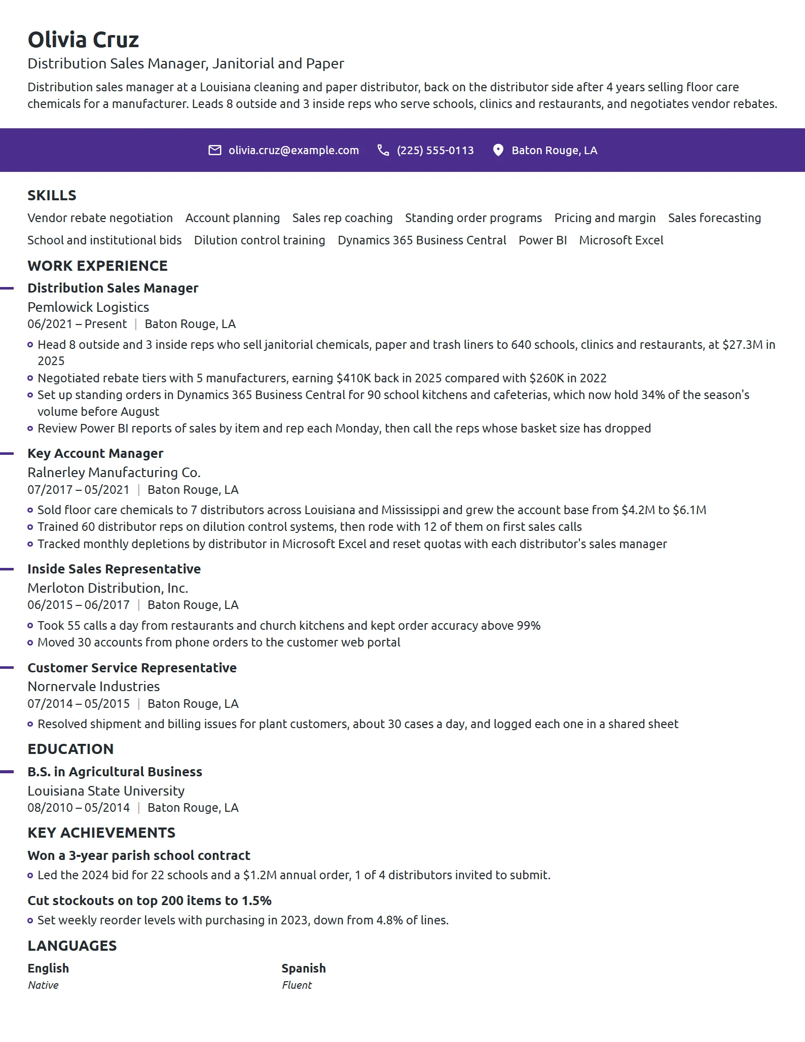 Distribution Sales Manager resume example