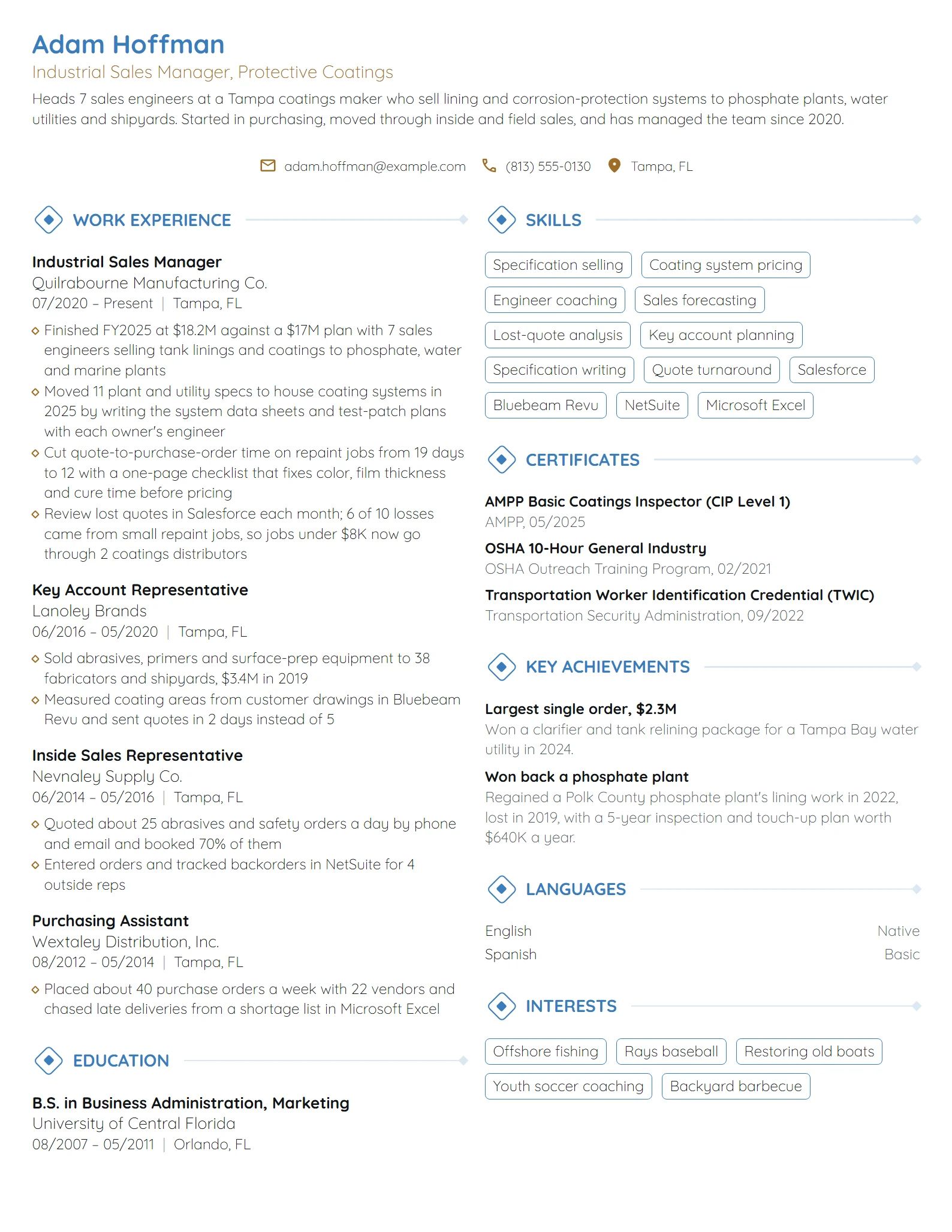 Industrial Sales Manager resume example