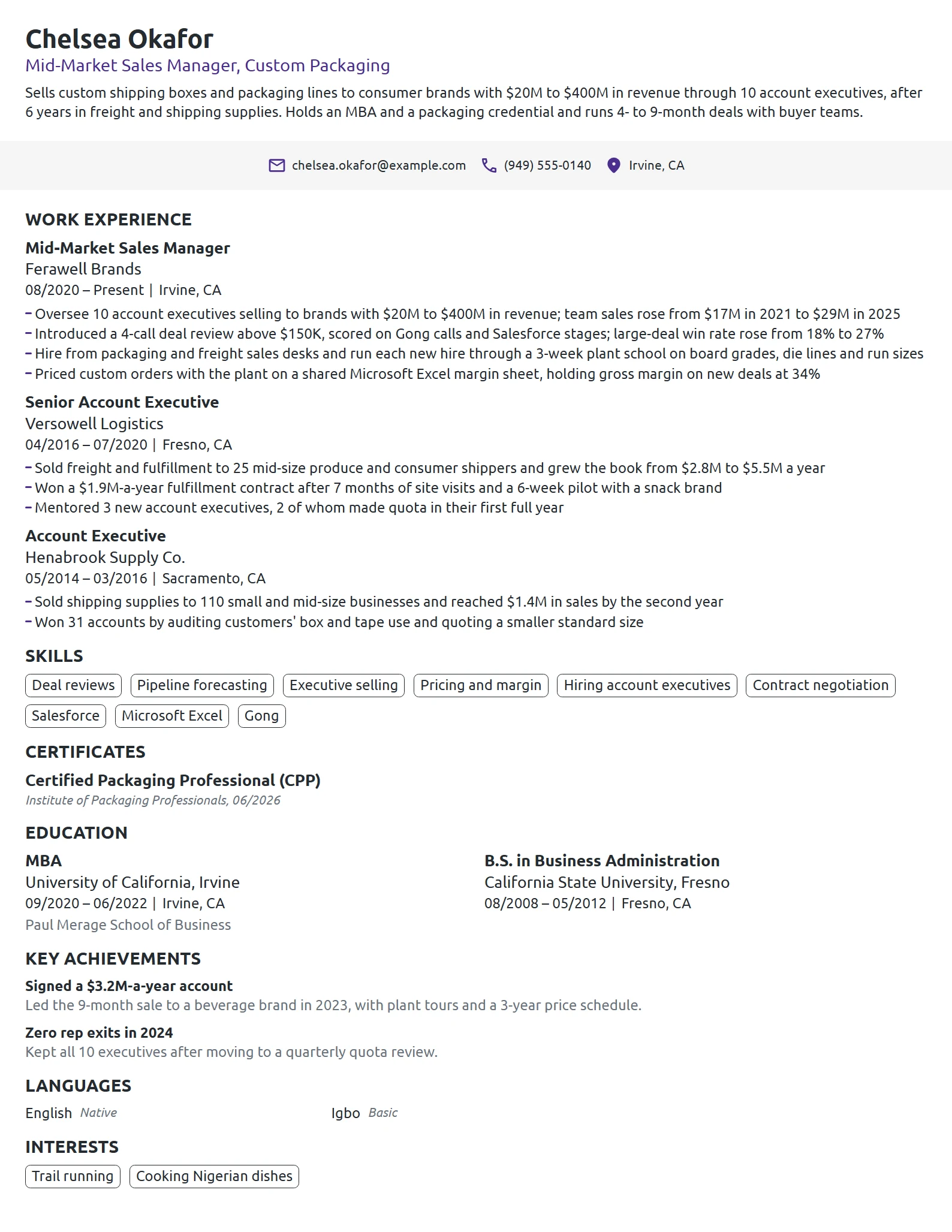 Mid-Market Sales Manager resume example