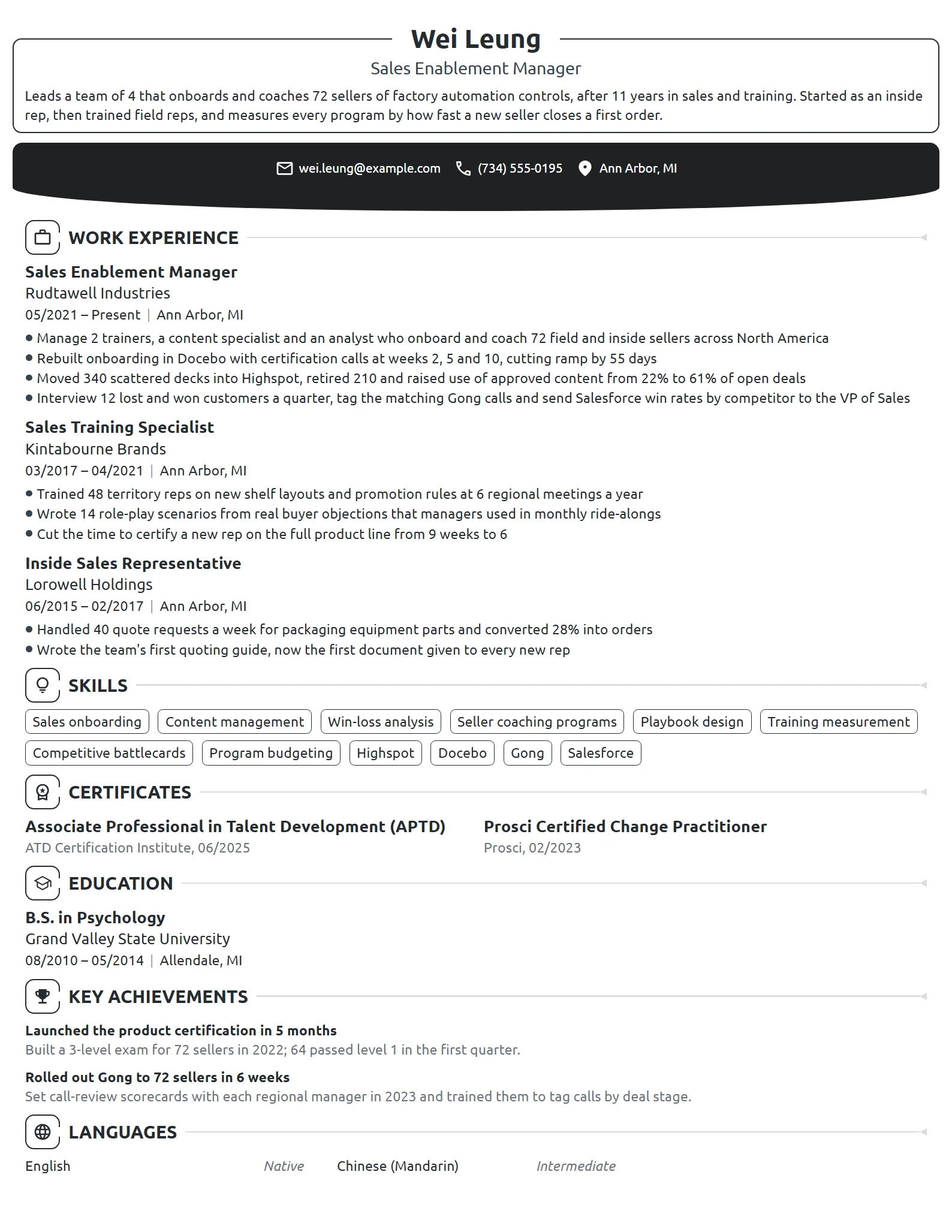 Sales Enablement Manager resume example