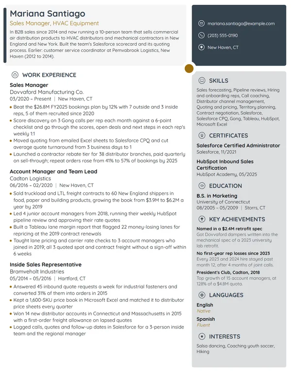 Sales Manager resume example
