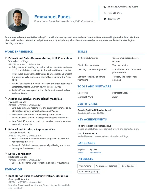 Educational Sales Representative resume example