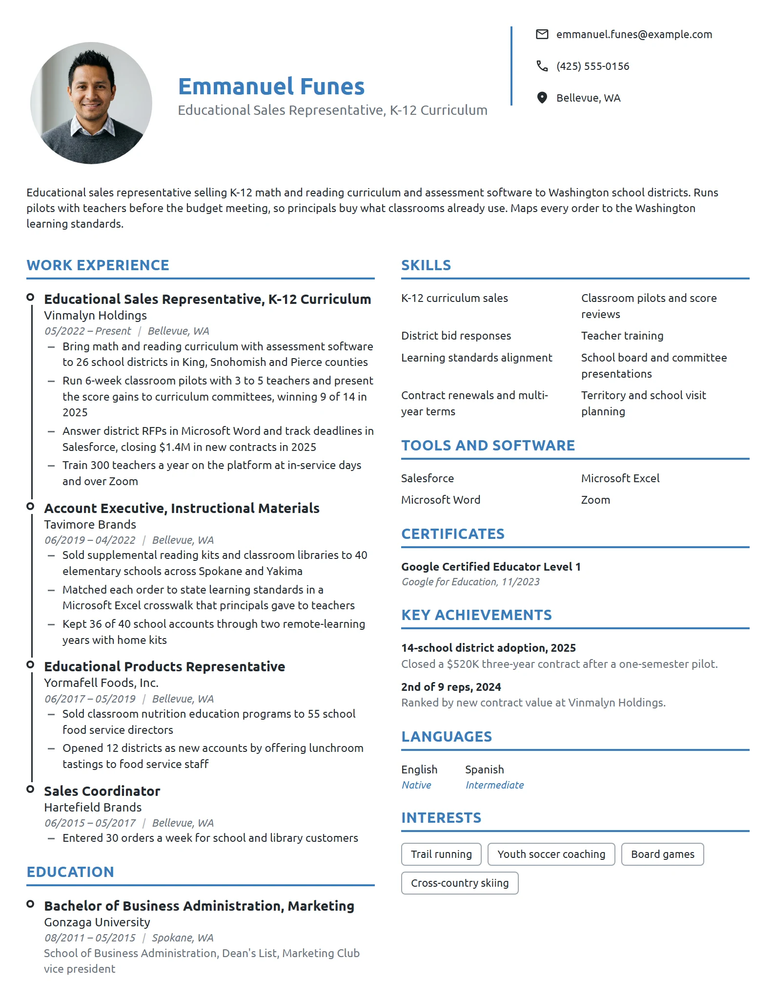 Educational Sales Representative resume example